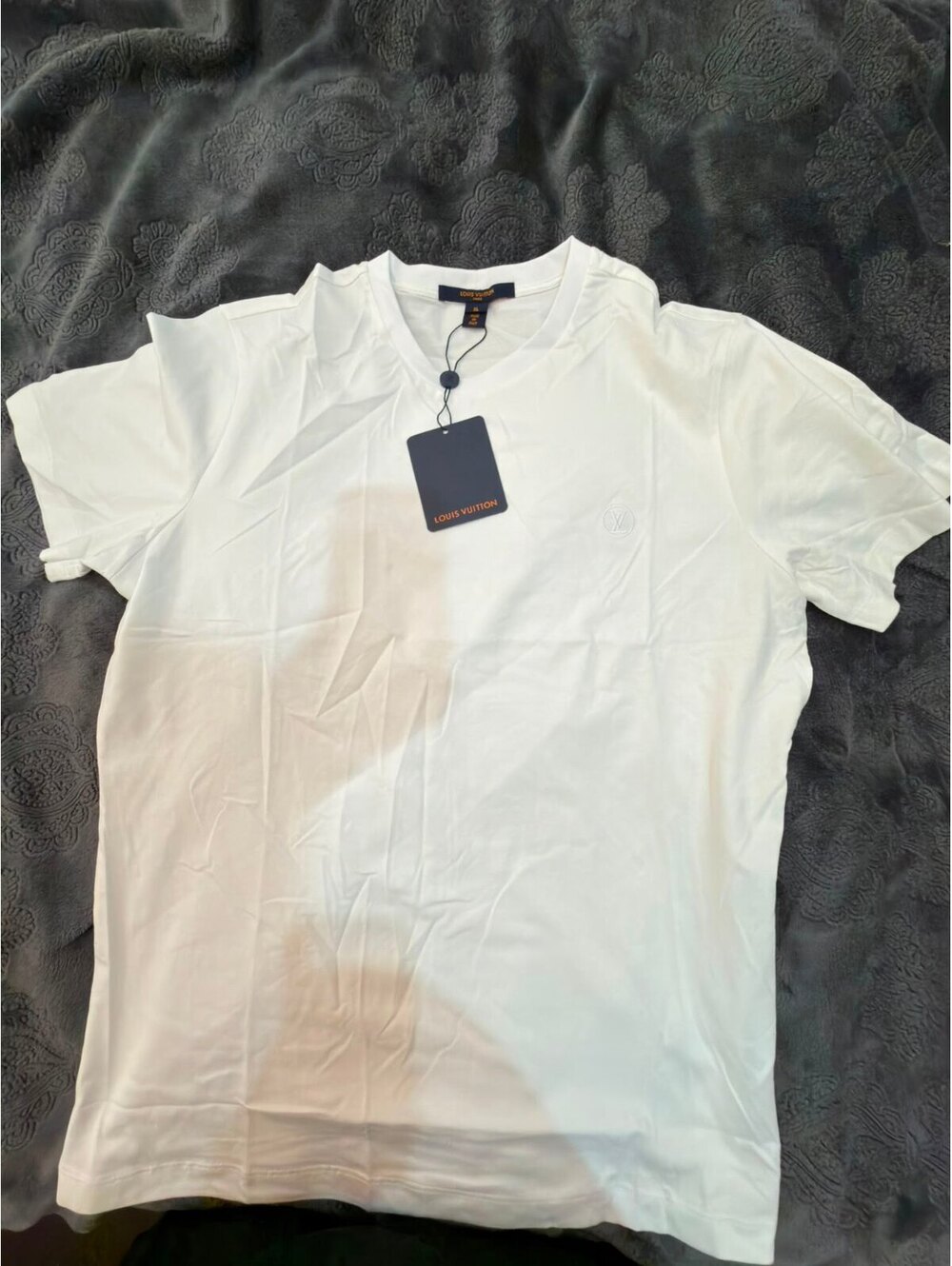 Louis Vuitton White Logo Embroidered T-Shirt Size XL